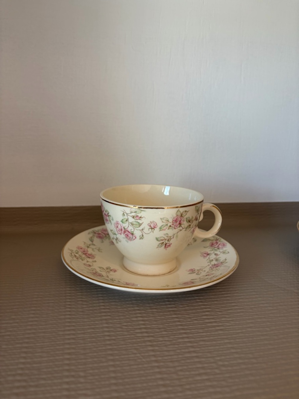 Vintage Lefton China-Rose Teacup and Saucer Set - Cream